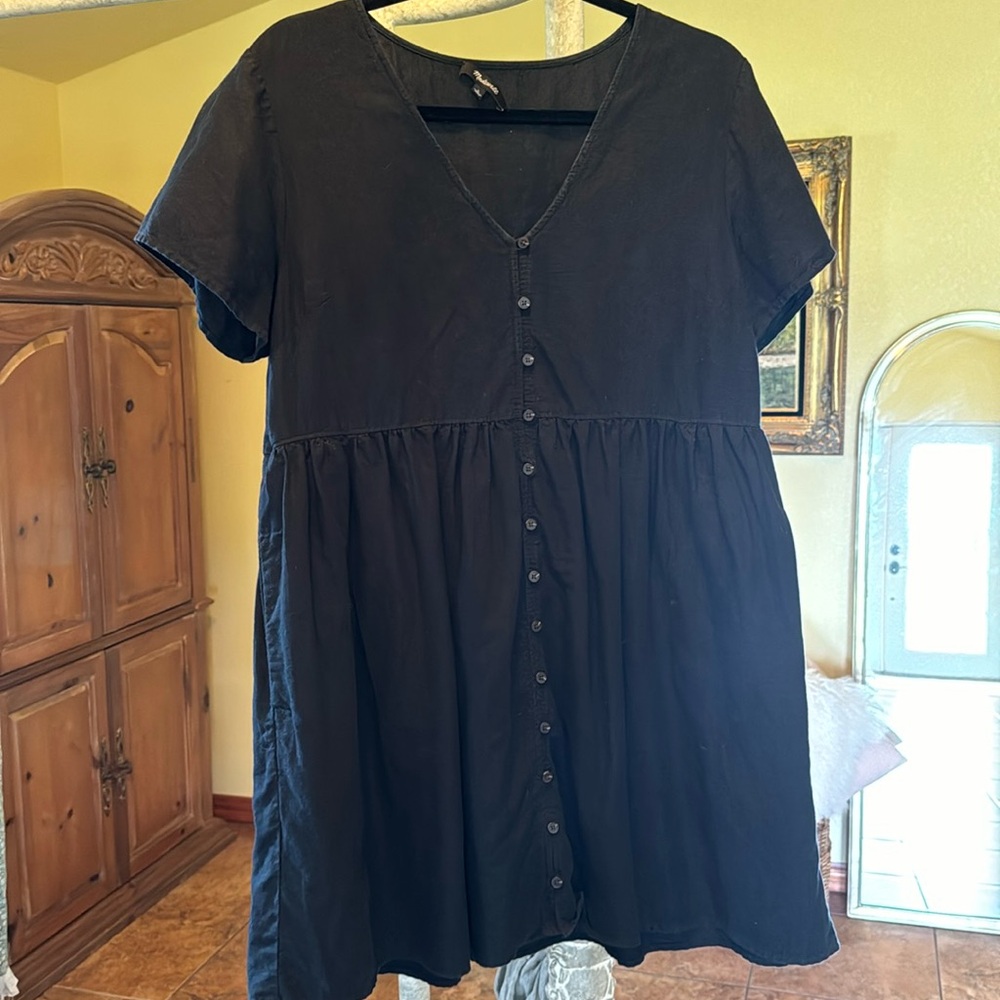 Madewell Linen Blend Black Mini Dress